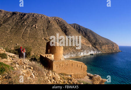 San Pedro castle in `Cala San Pedro´. Cabo de Gata-Nijar Natural Park. Biosphere Reserve, Almeria province, Andalucia, Spain Stock Photo